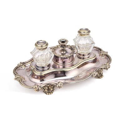 Lot 188 - A LARGE VICTORIAN SILVER-PLATED INKSTAND