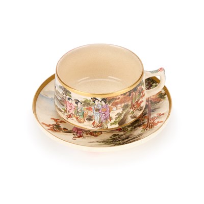 Lot 153 - A JAPANESE SATSUMA CUP AND SAUCER