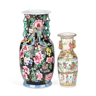 Lot 140 - A CHINESE FAMILLE ROSE VASE TOGETHER WITH A CANTONESE VASE
