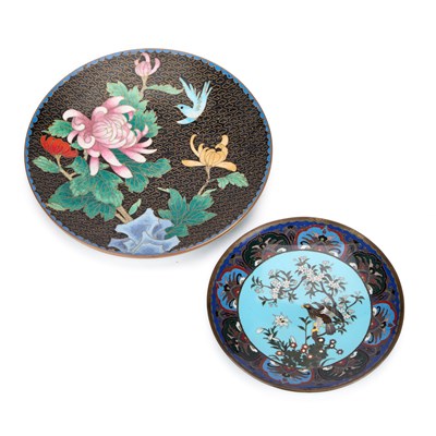 Lot 129 - TWO CLOISONNE ENAMEL CIRCULAR DISHES