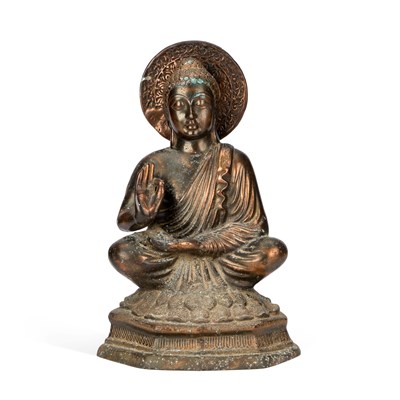 Lot 139 - A LARGE PATINATED METAL FIGURAL BUDDHA