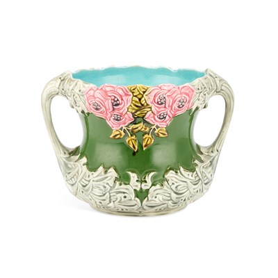 Lot 96 - A CONTINENTAL MAJOLICA TWO-HANDLED JARDINIERE