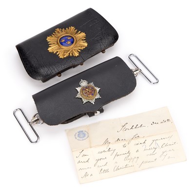 Lot 43 - A SWEDISH KING'S LIFE DRAGOONS OFFICER'S DRESS POUCH AND LETTER