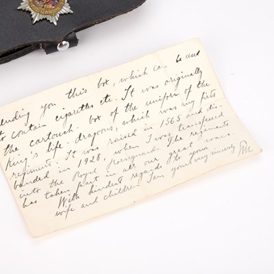 Lot 43 - A SWEDISH KING'S LIFE DRAGOONS OFFICER'S DRESS POUCH AND LETTER