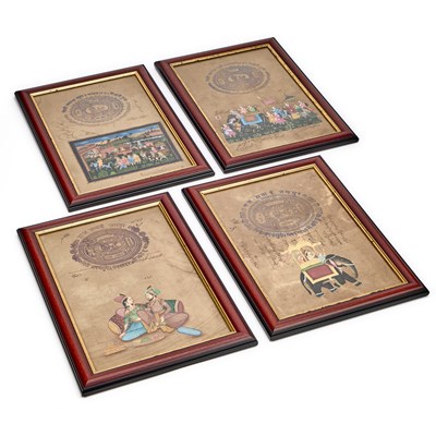Lot 169 - A SET OF FOUR INDIAN GOUACHE PAINTED AND COURT FEE STAMPED GOVERNMENT SHEETS