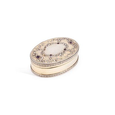 Lot 222 - A FRENCH SILVER AND GEM-SET OVAL BOX