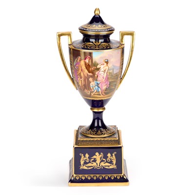 Lot 48 - A VIENNA PORCELAIN TWO-HANDLED VASE AND COVER