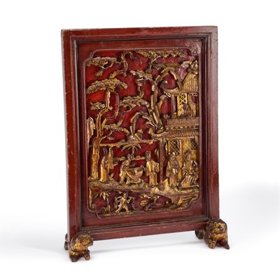 Lot 158 - A CHINESE CARVED AND LACQUERED SCREEN