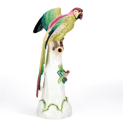Lot 66 - A LARGE DRESDEN PORCELAIN MODEL OF A PARROT