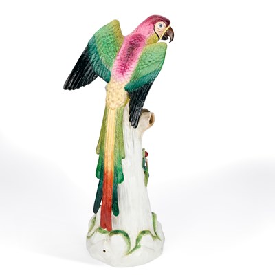 Lot 66 - A LARGE DRESDEN PORCELAIN MODEL OF A PARROT