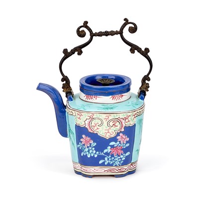 Lot 78 - A CHINESE YIXING ENAMELLED TEAPOT AND COVER