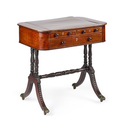 Lot 651 - AN EARLY 19TH CENTURY STRING-INLAID, MAHOGANY AND ROSEWOOD LIBRARY TABLE