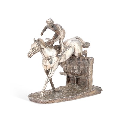 Lot 227 - AN ELIZABETH II SILVER MODEL OF A HORSE AND JOCKEY