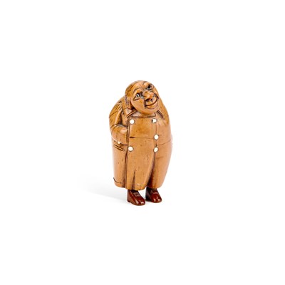 Lot 614 - AN EARLY 19TH CENTURY TREEN FIGURAL SNUFF BOX