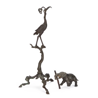 Lot 73 - A BRONZE MODEL OF A CRANE AND A SNAKE