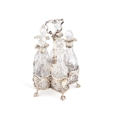Lot 276 - A VICTORIAN SILVER FIVE-BOTTLE CRUET STAND