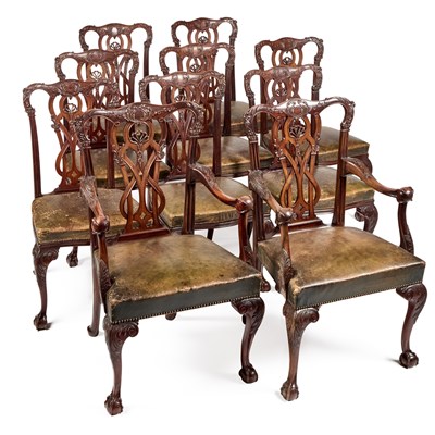 Lot 741 - A CHIPPENDALE REVIVAL MAHOGANY DINING SUITE
