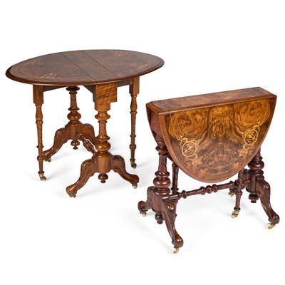 Lot 782 - TWO VICTORIAN INLAID WALNUT SUTHERLAND TABLES