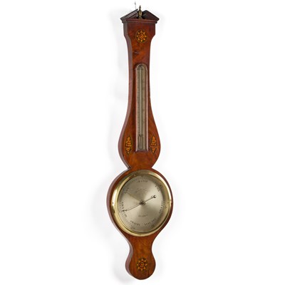 Lot 699 - A GEORGE III INLAID MAHOGANY WHEEL BAROMETER