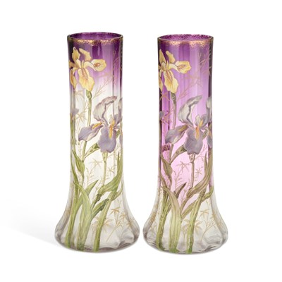 Lot 5 - A PAIR OF LEGRAS ENAMELLED GLASS VASES