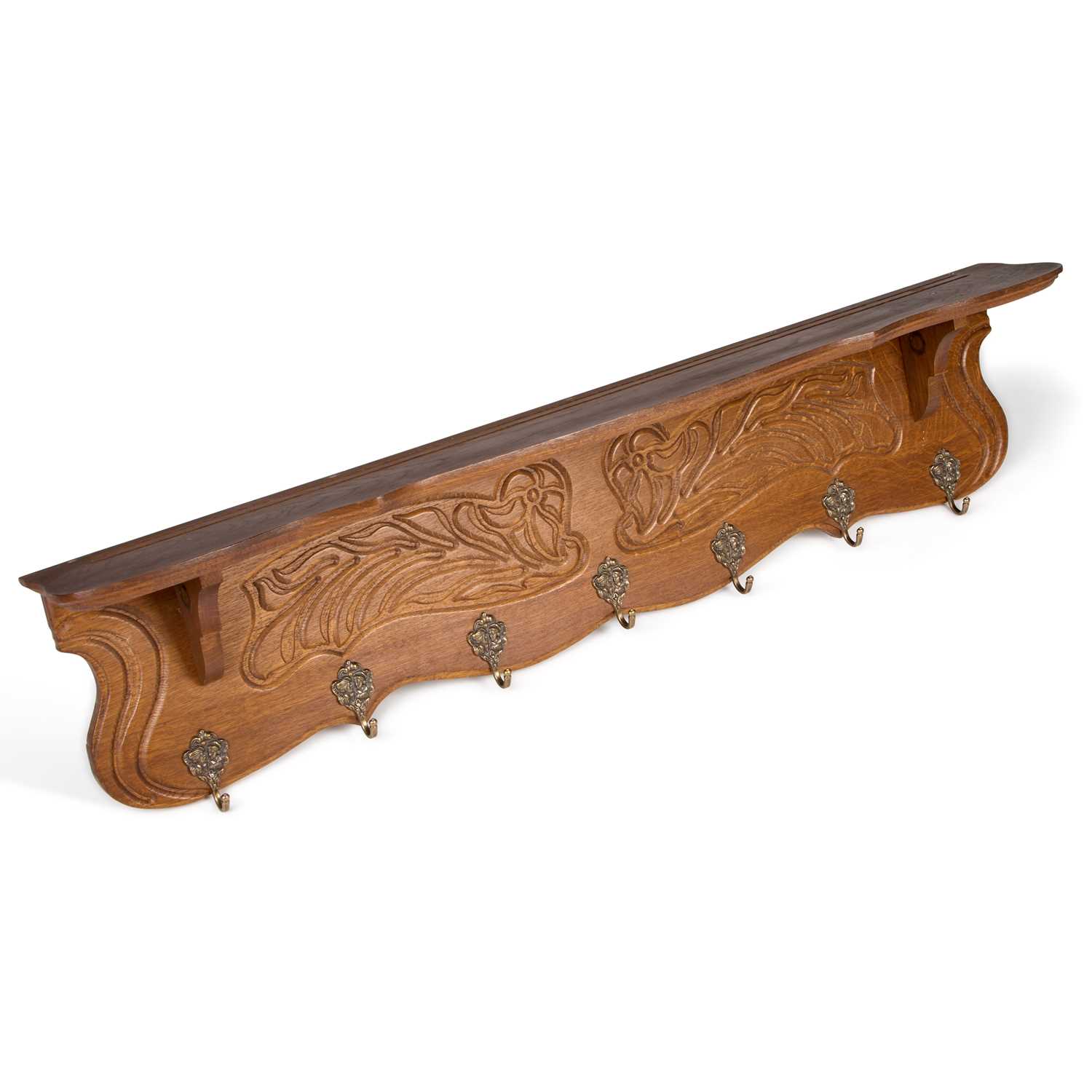 Lot 645 - A FRENCH CARVED OAK WALL-MOUNTED COAT RACK