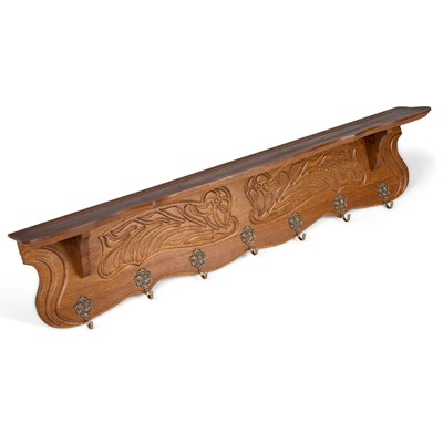 Lot 645 - A FRENCH CARVED OAK WALL-MOUNTED COAT RACK