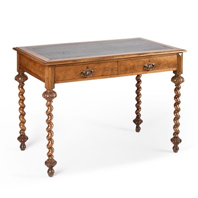 Lot 691 - AN EDWARDIAN LEATHER-INSET WALNUT WRITING TABLE