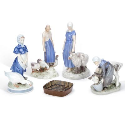 Lot 57 - FOUR COPENHAGEN FIGURES AND A ROYAL COPENHAGEN DISH