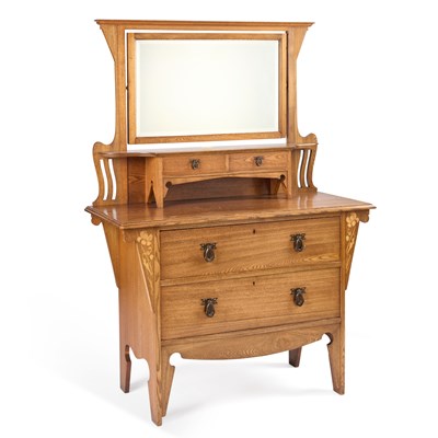 Lot 692 - AN ARTS AND CRAFTS INLAID OAK DRESSING CHEST