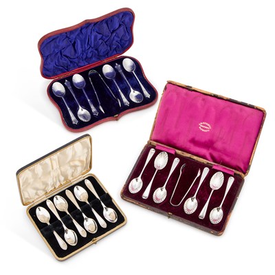 Lot 205 - THREE CASED SETS OF SILVER TEASPOONS