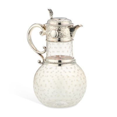 Lot 316 - A VICTORIAN SILVER-MOUNTED ETCHED-GLASS CLARET JUG
