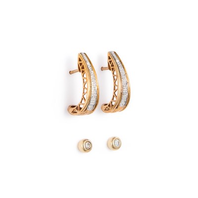 Lot 384 - TWO PAIRS OF DIAMOND EARRINGS
