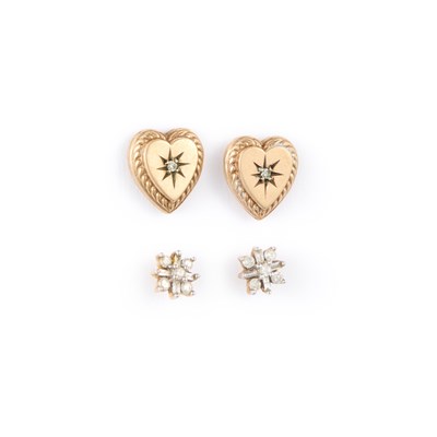 Lot 387 - TWO PAIRS OF DIAMOND EARRINGS