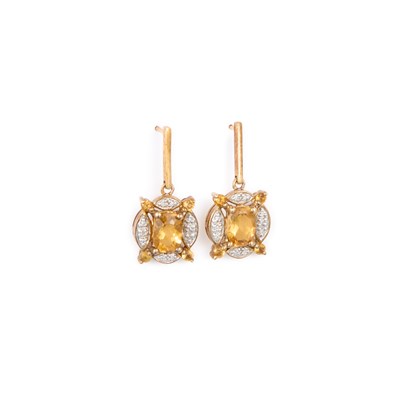 Lot 440 - A PAIR OF 9 CARAT GOLD CITRINE AND DIAMOND CLUSTER EARRINGS