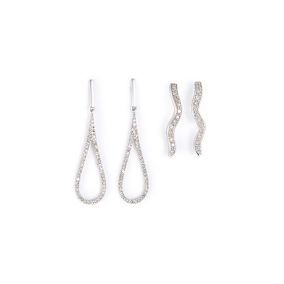 Lot 413 - TWO PAIRS OF DIAMOND EARRINGS