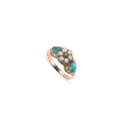 Lot 482 - A LATE 19TH CENTURY SPLIT PEARL, TURQUOISE AND DIAMOND CLUSTER RING