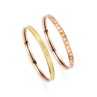 Lot 370 - HERMES, TWO ENAMELLED METAL BANGLES