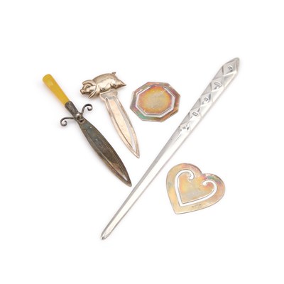 Lot 96 - FOUR SILVER BOOKMARKS AND A SILVER LETTER OPENER