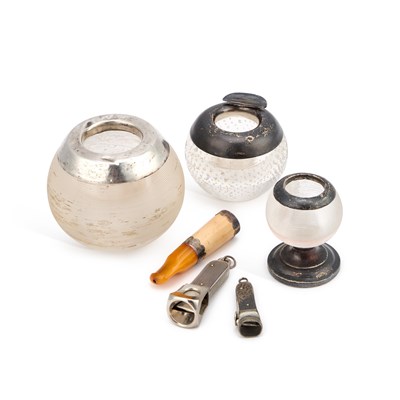 Lot 98 - A GROUP OF SILVER-MOUNTED SMOKING-RELATED ARTICLES