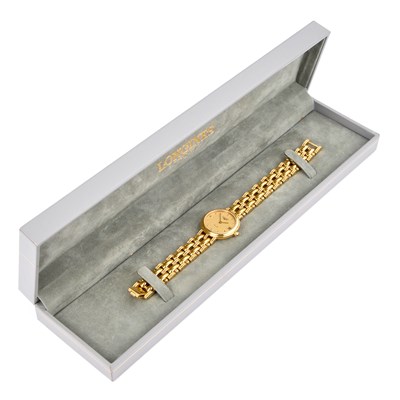 Lot 128 - A LADY'S GOLD PLATED LONGINES BRACELET WATCH
