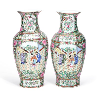 Lot 48 - A LARGE PAIR OF CHINESE FAMILLE ROSE PORCELAIN VASES