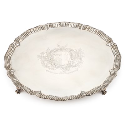 Lot 342 - A LARGE EARLY GEORGE III SILVER SALVER