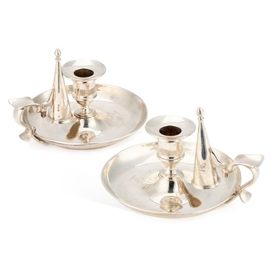 Lot 325 - A PAIR OF VICTORIAN SILVER CHAMBERSTICKS