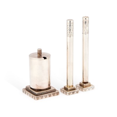 Lot 155 - A DANISH STERLING SILVER THREE-PIECE CRUET SET
