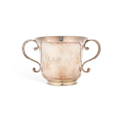 Lot 336 - A GEORGE III CHANNEL ISLANDS SILVER TWO-HANDLED CHRISTENING CUP