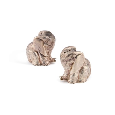 Lot 217 - A PAIR OF ELIZABETH II SILVER NOVELTY ELEPHANT SALT AND PEPPER POTS