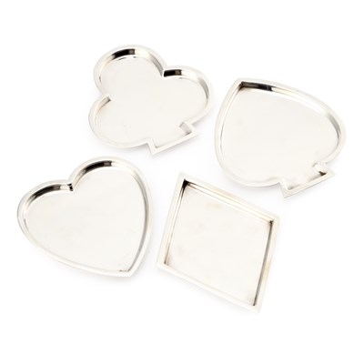 Lot 241 - A SET OF FOUR EDWARDIAN SILVER 'PLAYING CARD SUITS' DISHES