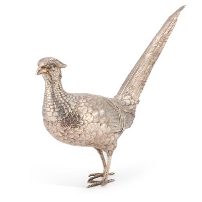 Lot 160 - A LARGE EARLY 20TH CENTURY GERMAN SILVER PHEASANT TABLE ORNAMENT