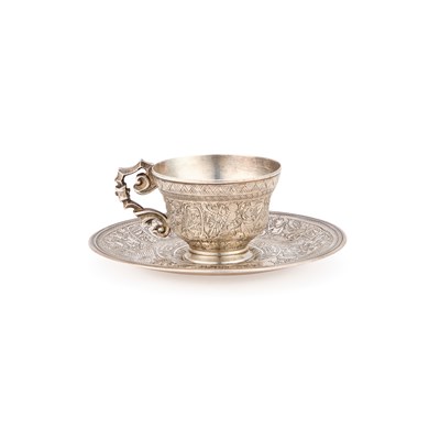 Lot 176 - A MID-19TH CENTURY OTTOMAN TURKISH SILVER CUP AND SAUCER