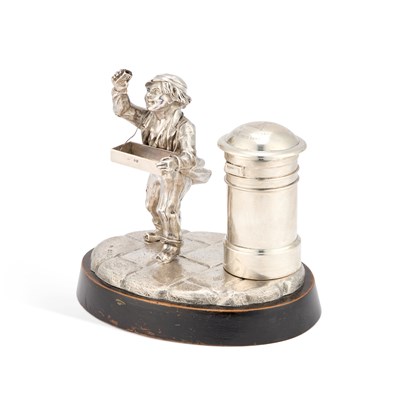 Lot 317 - A RARE VICTORIAN SILVER NOVELTY TABLE LIGHTER WITH VESTA TRAY AND SPILL HOLDER